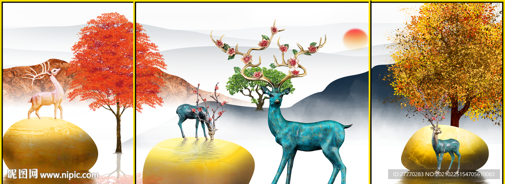 麋鹿 石来运转 发财树