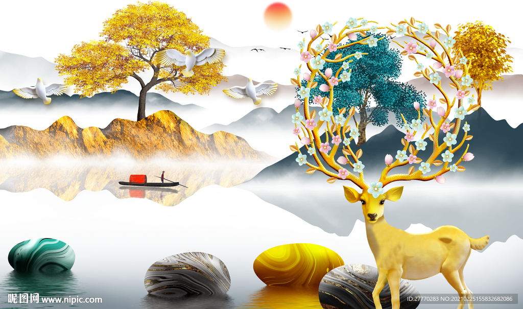 石来运转中式背景墙