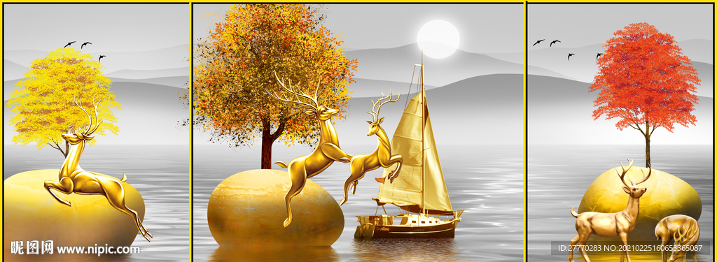 石来运转麋鹿装饰画