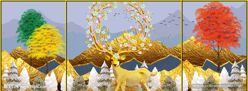 北欧麋鹿发财树晶瓷画