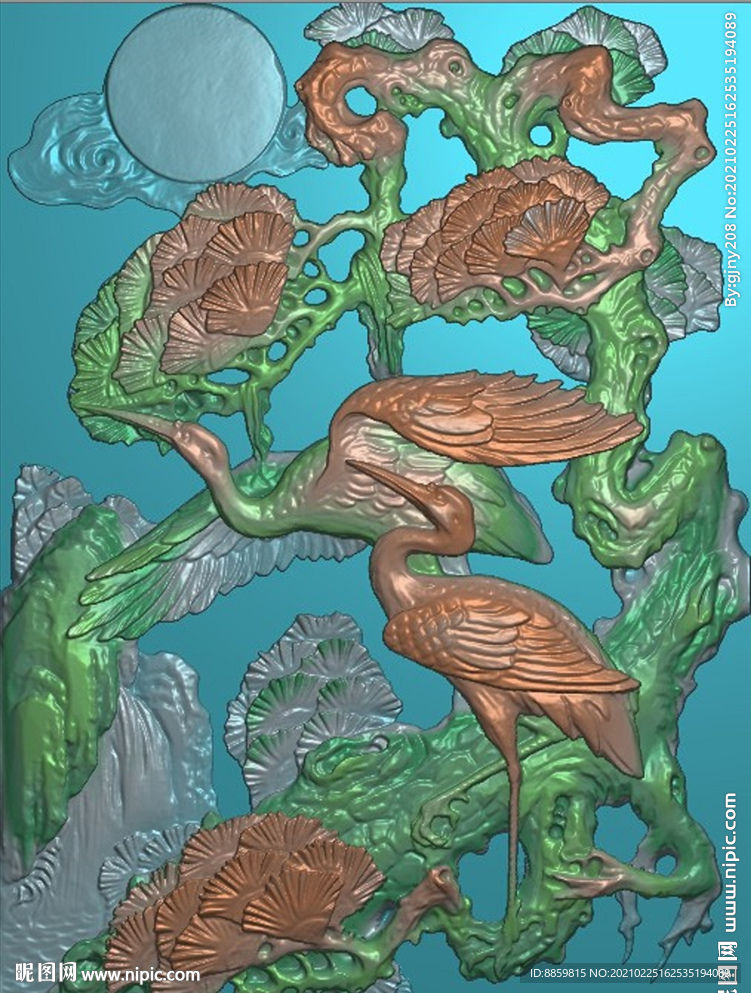 扫描 灰度 精雕 松鹤