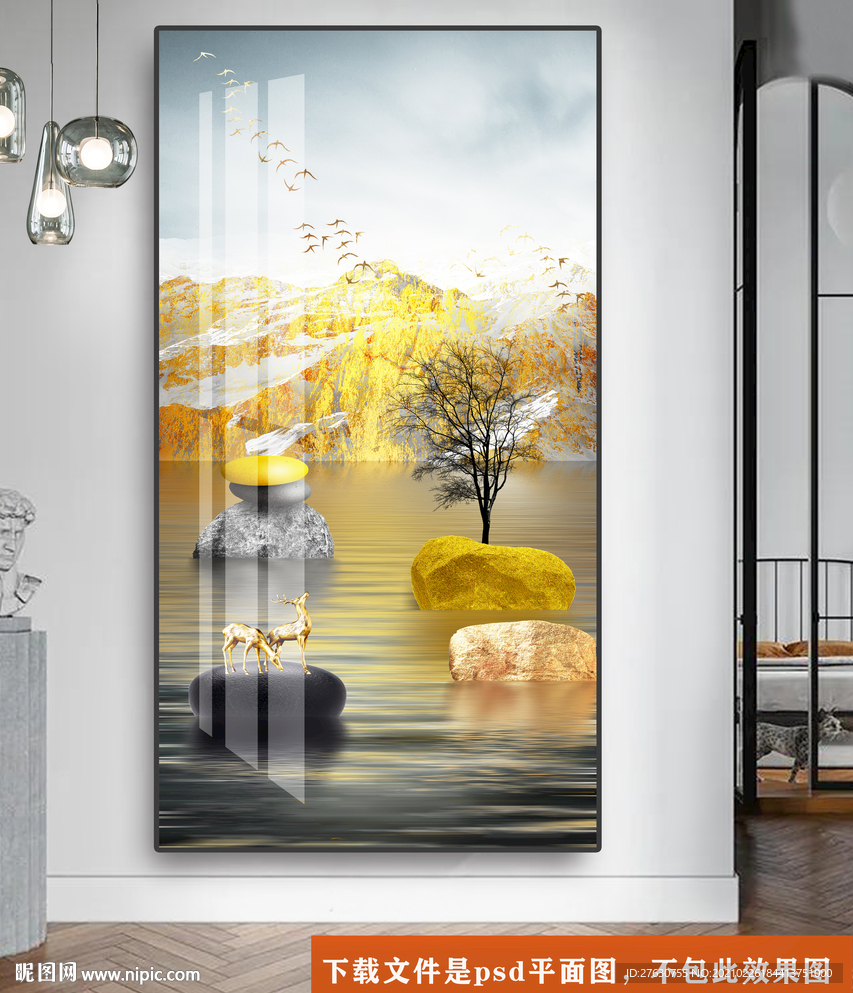 轻奢玄关麋鹿装饰画