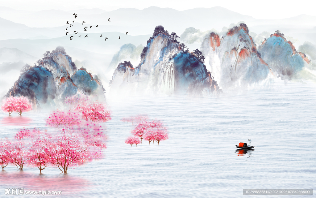 新中式客厅山水画 tif分层