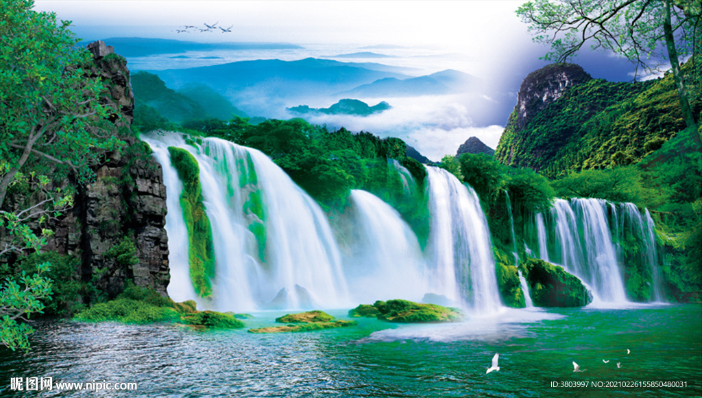 瀑布山水 山水风景