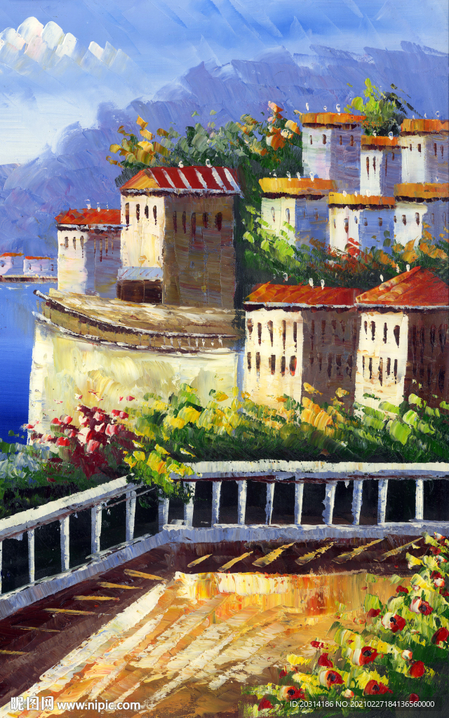 地中海房子风景油画
