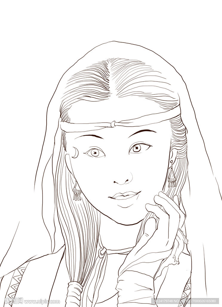 手绘美女头像的线稿