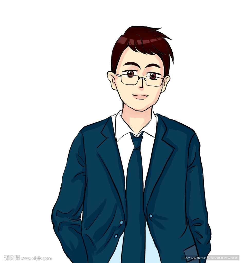 手绘穿西装戴眼镜男人