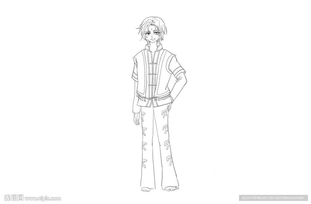 民族风男生漫画人设线稿