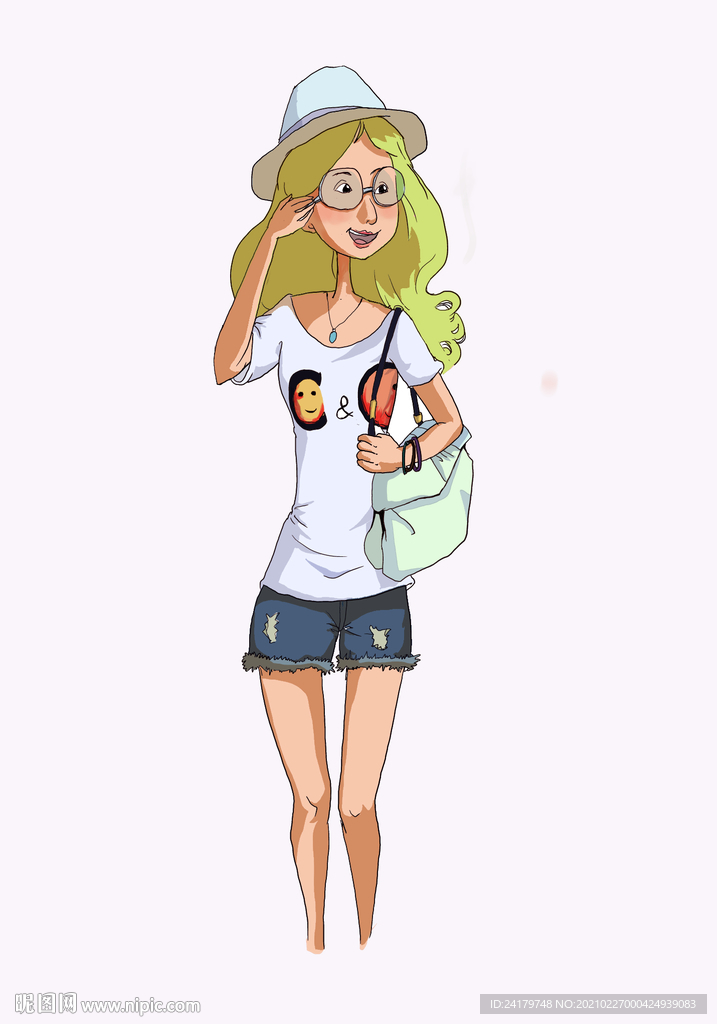 手绘时尚女孩上色插画