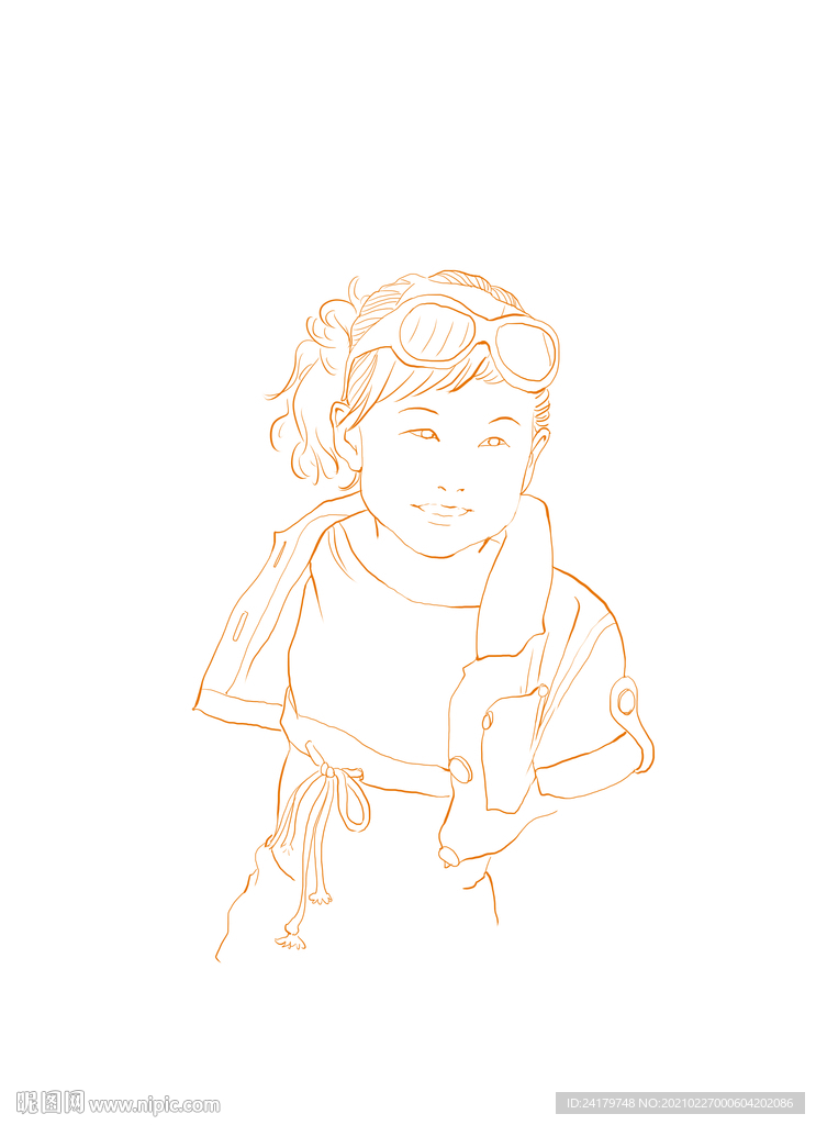 手绘小女孩简约线稿
