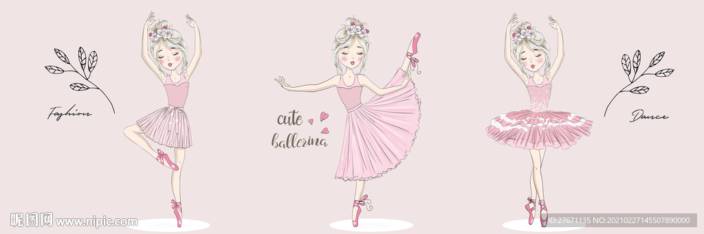 卡通粉色女孩跳舞床头装饰画