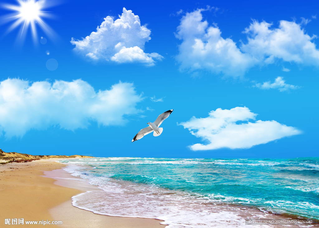 沙滩蓝天白云
