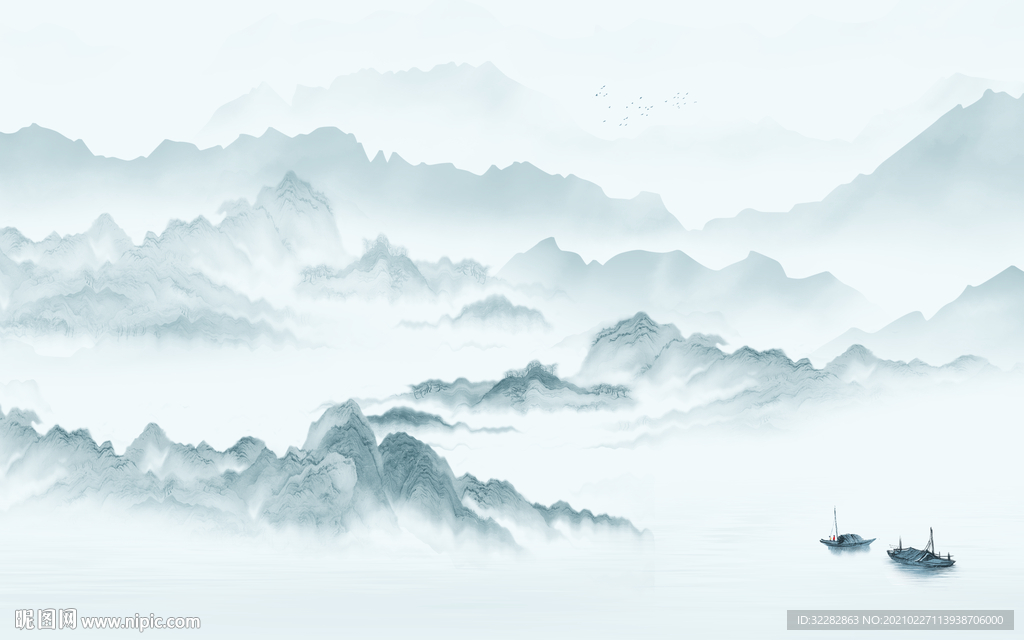 新中式人气山水画 文件分层