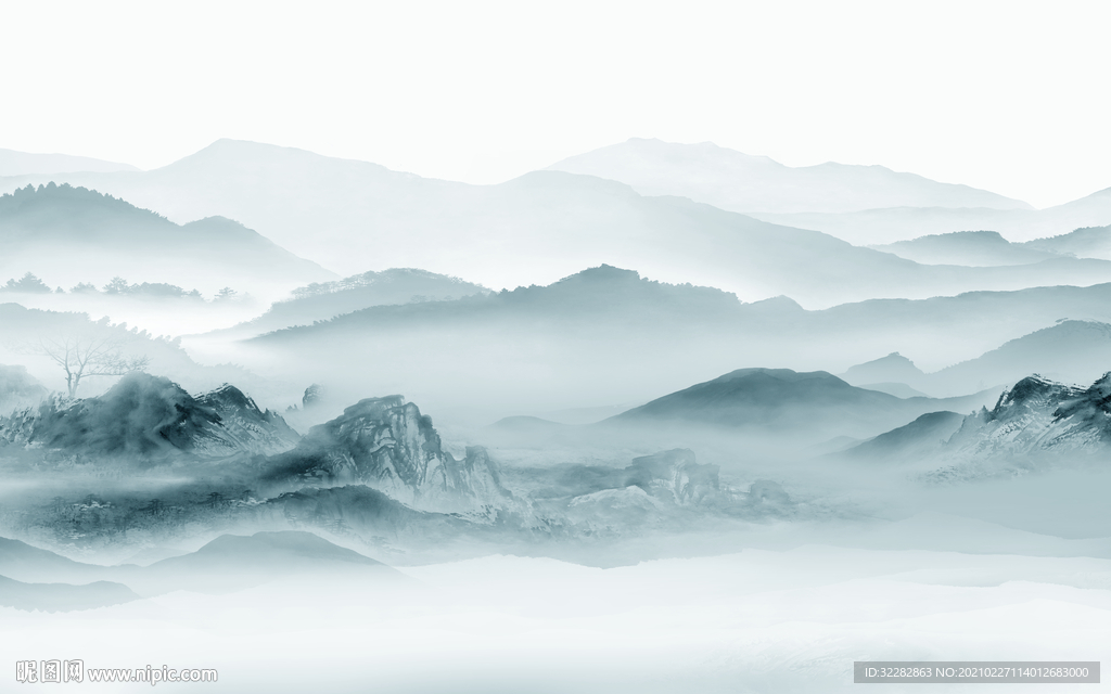 中式人气山水画 文件分层