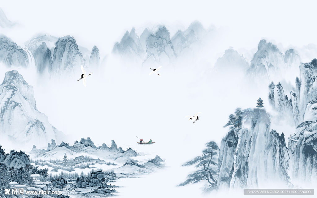 客厅 高档山水画 文件分层