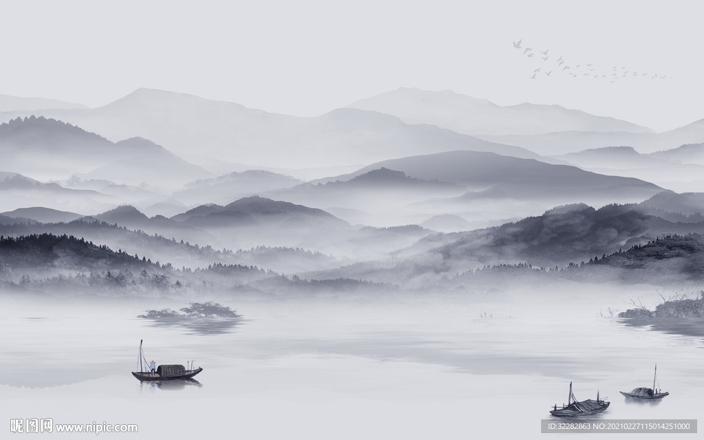 高档大气山水画 文件分层