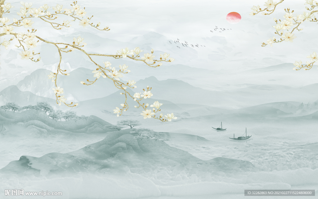 新品高档山水画 文件分层