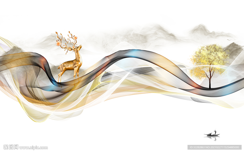 奢华高清无框画 文件分层 沙