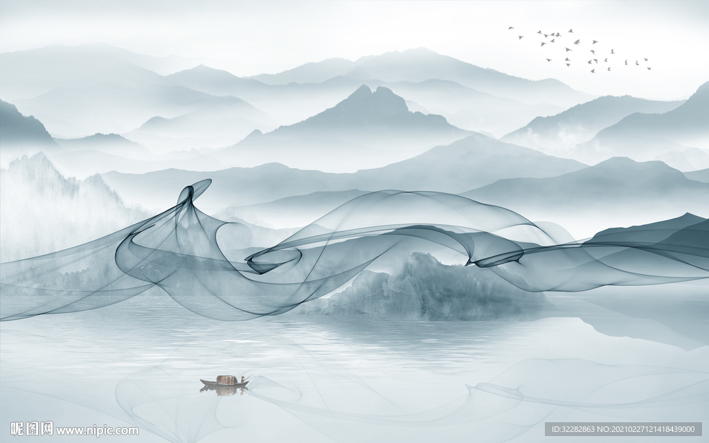 现代 高档山水画 文件分层