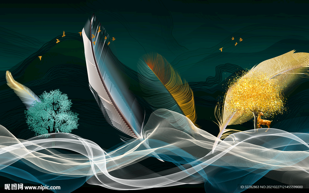 羽毛高清无框画 文件分层 沙