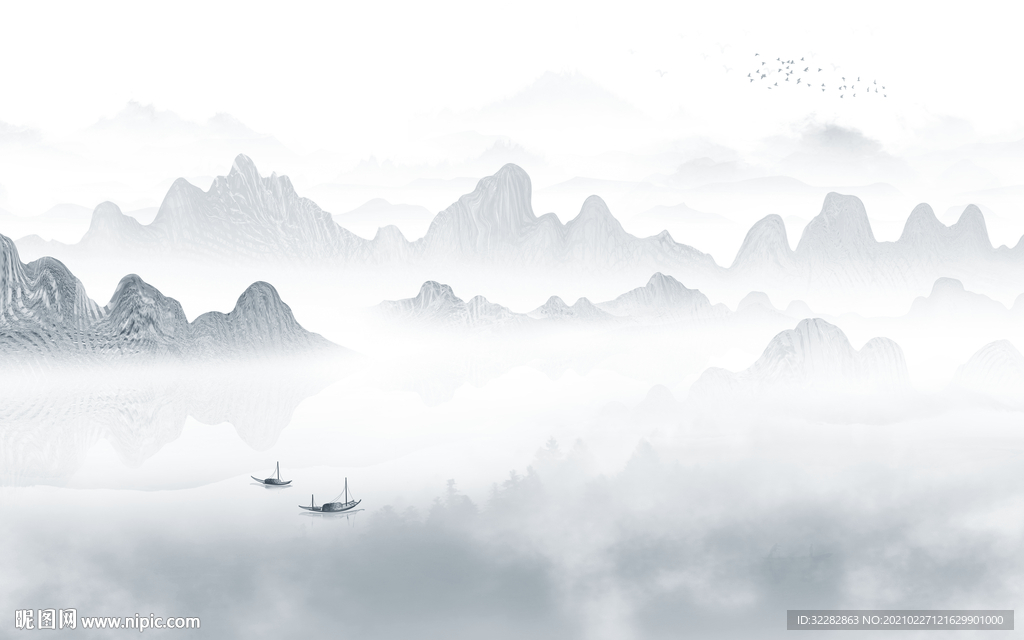 中国风高档山水画 文件分层