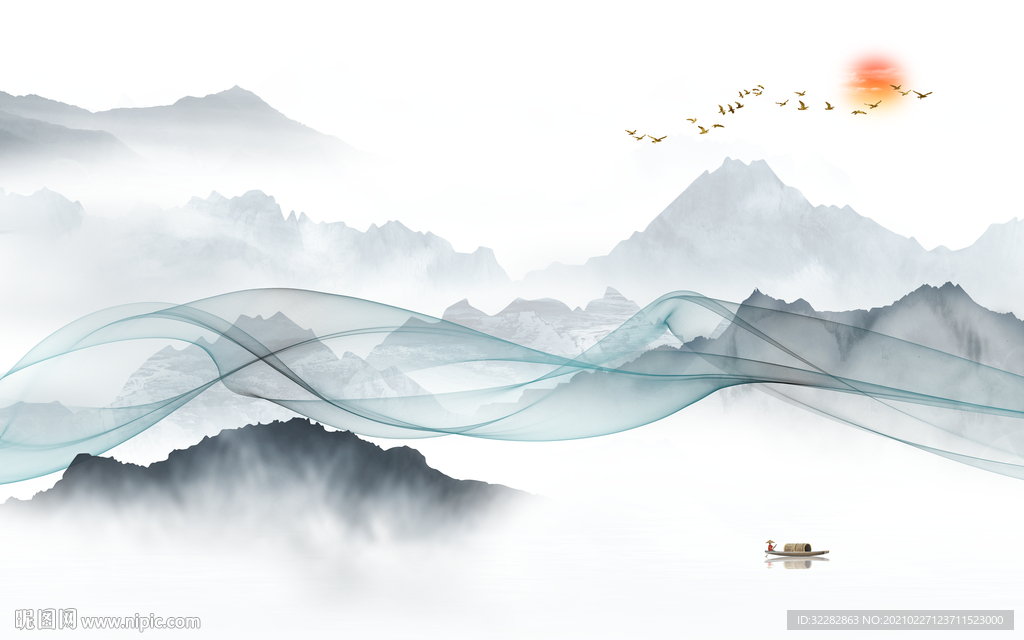 背景墙新中式山水画 文件分层
