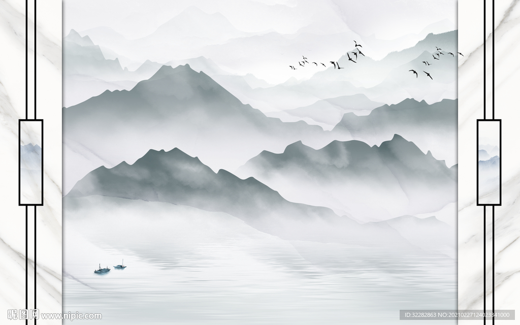 框画新中式山水画 文件分层