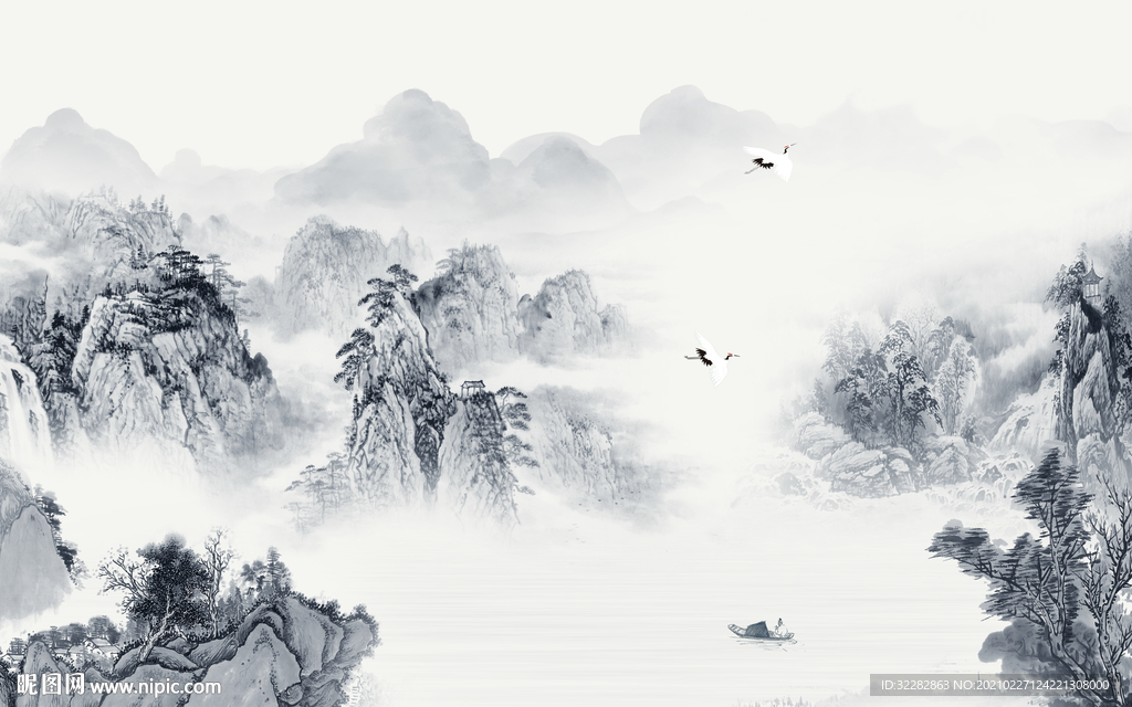 群山新中式山水画 文件分层
