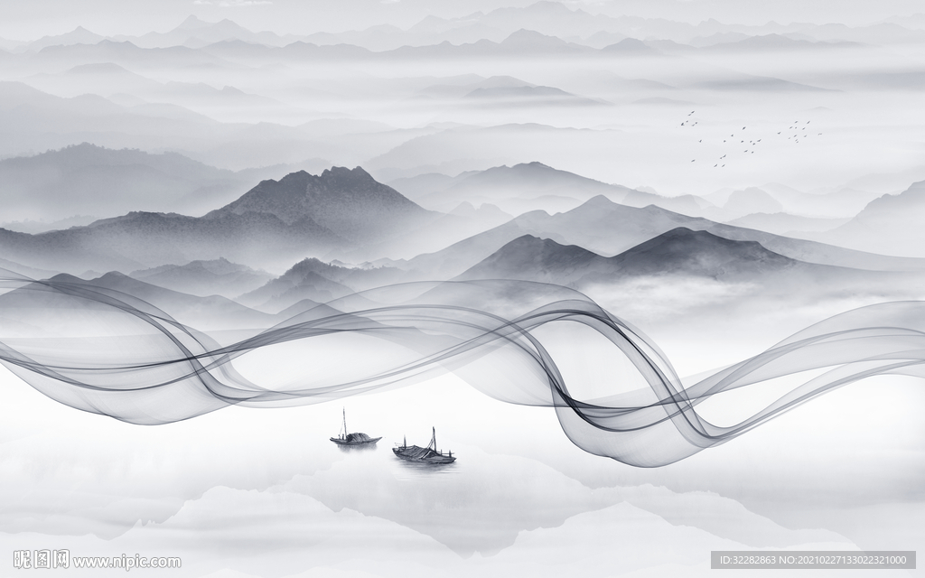 新款意境山水画 文件分层