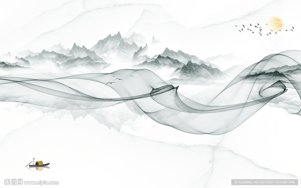 爵士白意境山水画 文件分层