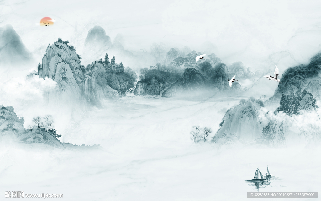 简约意境山水画 文件分层