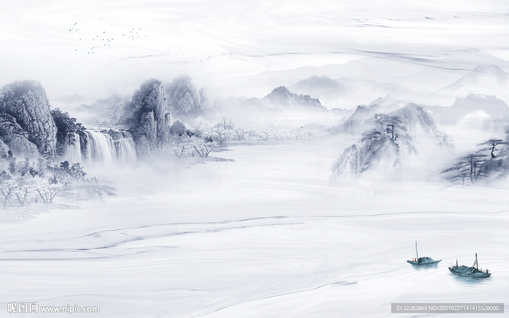 大气意境山水画 文件分层 中