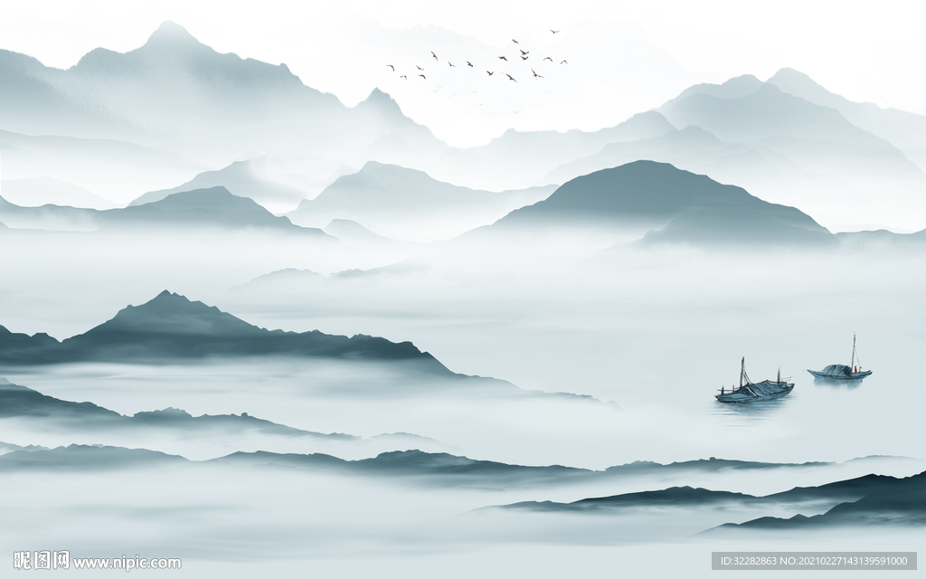 中国风意境山水画 文件分层