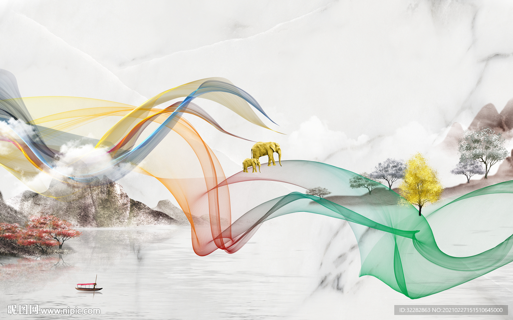 高档 高清山水画 文件分层