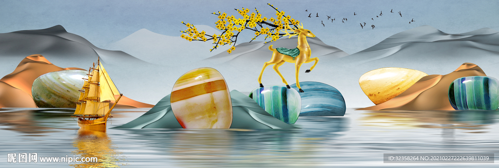 麋鹿晶瓷画玄关