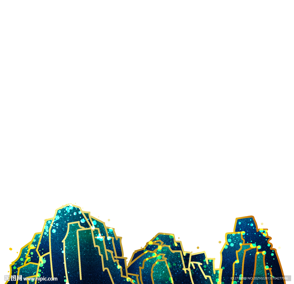 国风金线墨绿矢量山脉素材