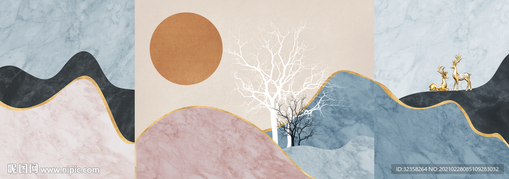 意境山水三联画