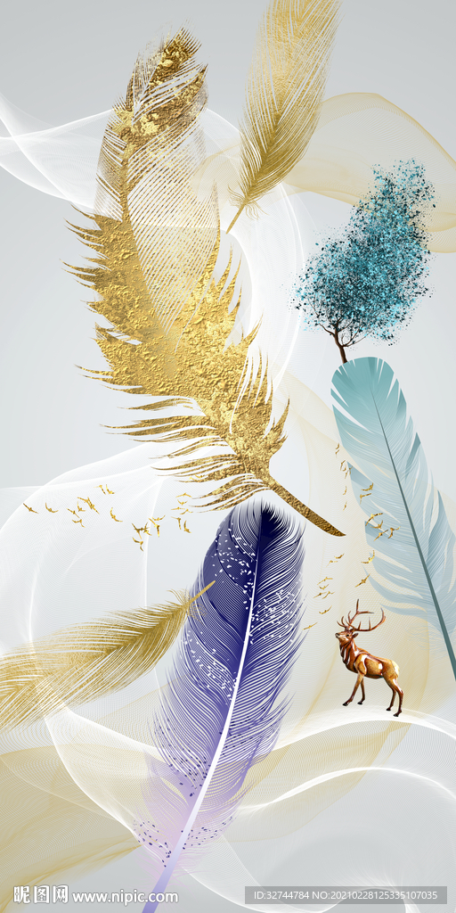 羽毛麋鹿晶瓷画