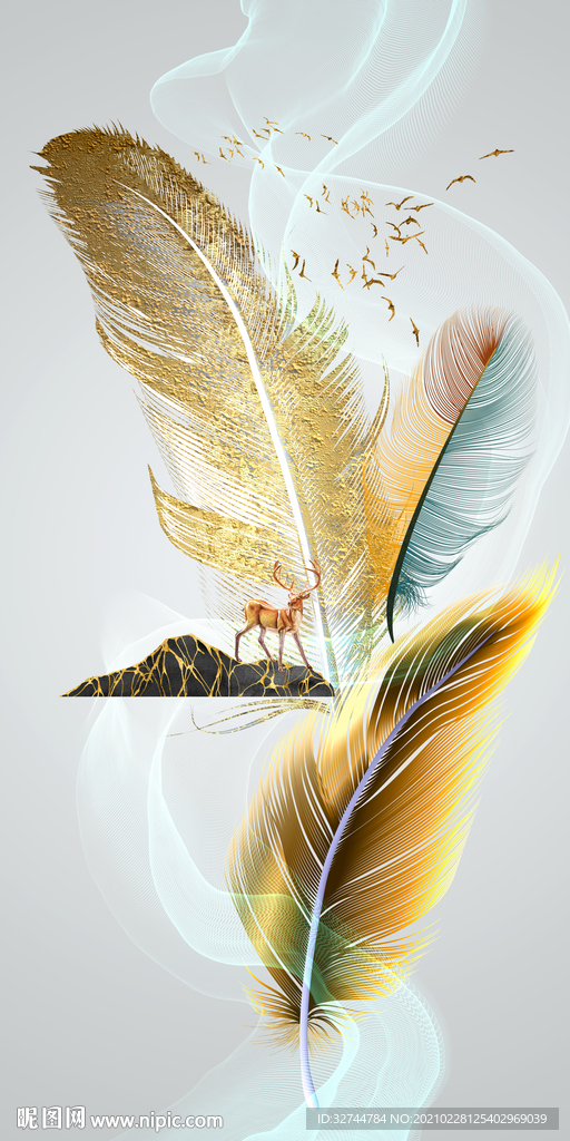 麋鹿羽毛晶瓷画