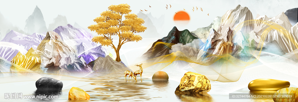 麋鹿晶瓷画玄关