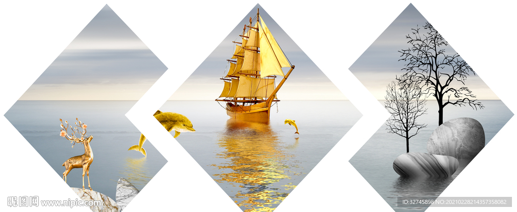 一帆风顺三联画