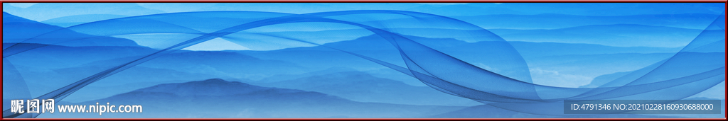 长条蓝色水墨山水