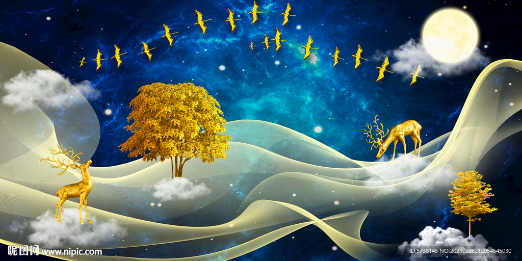 唯美星空富贵装饰画轻奢玄关底纹