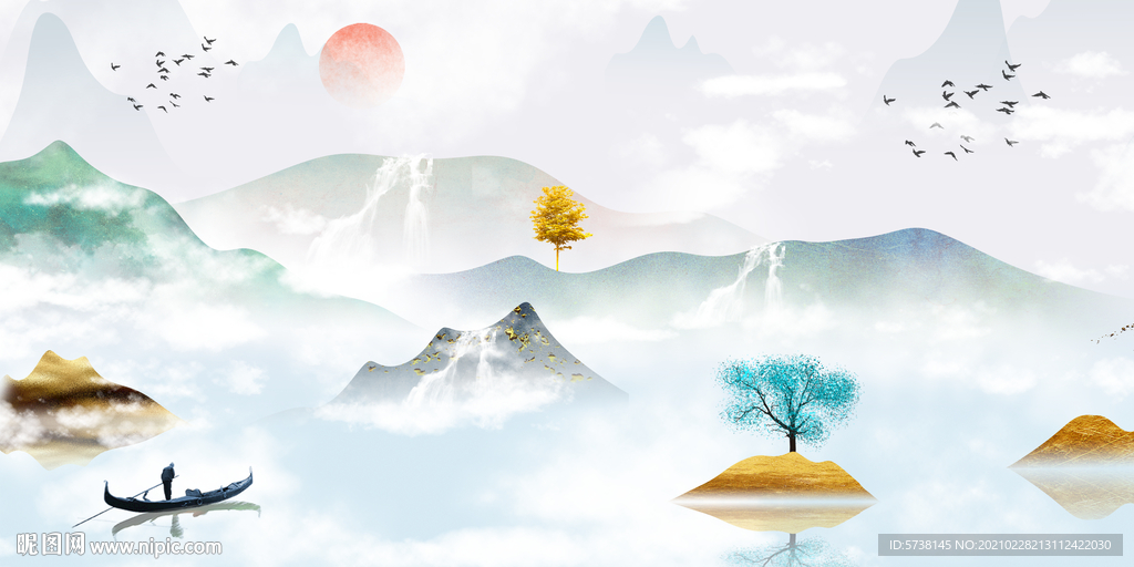 中式水墨山水玄关电视背景装饰画