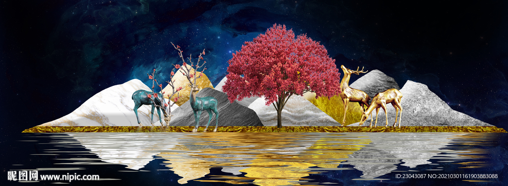 中式麋鹿装饰画