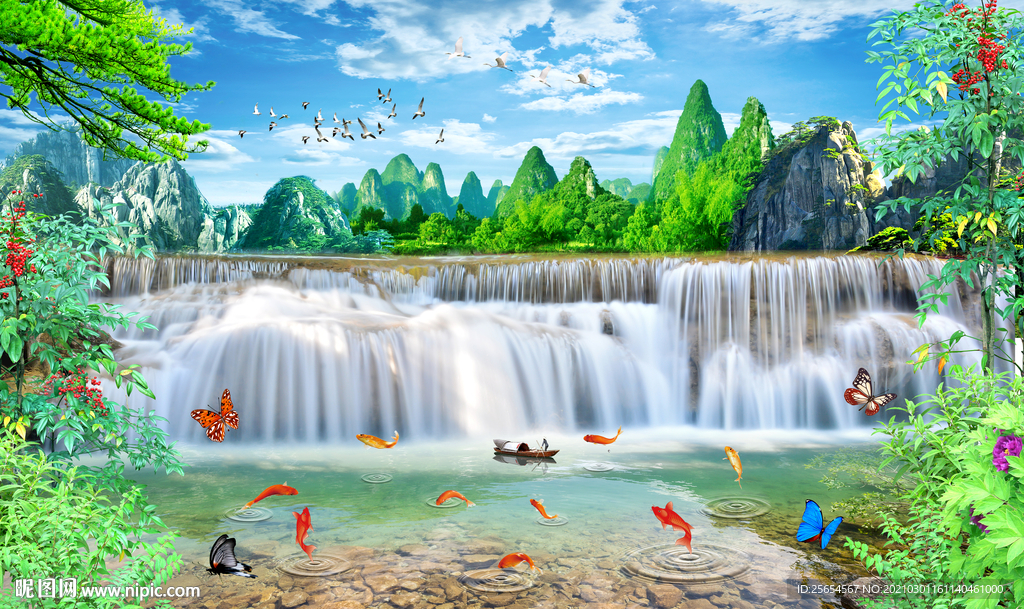 山林流水风景壁画