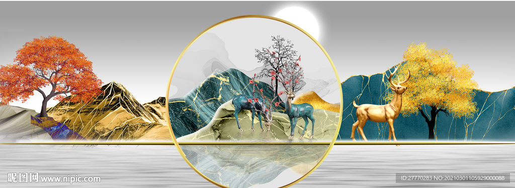 新中式麋鹿发财树