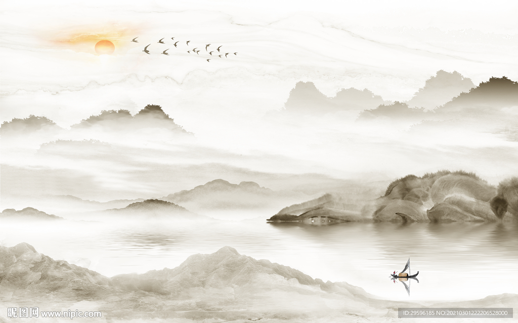 中式 新高端山水画 tif分层