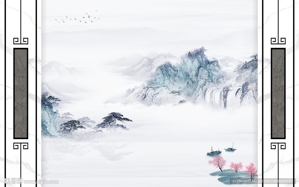 框画客厅意境山水 tif分层