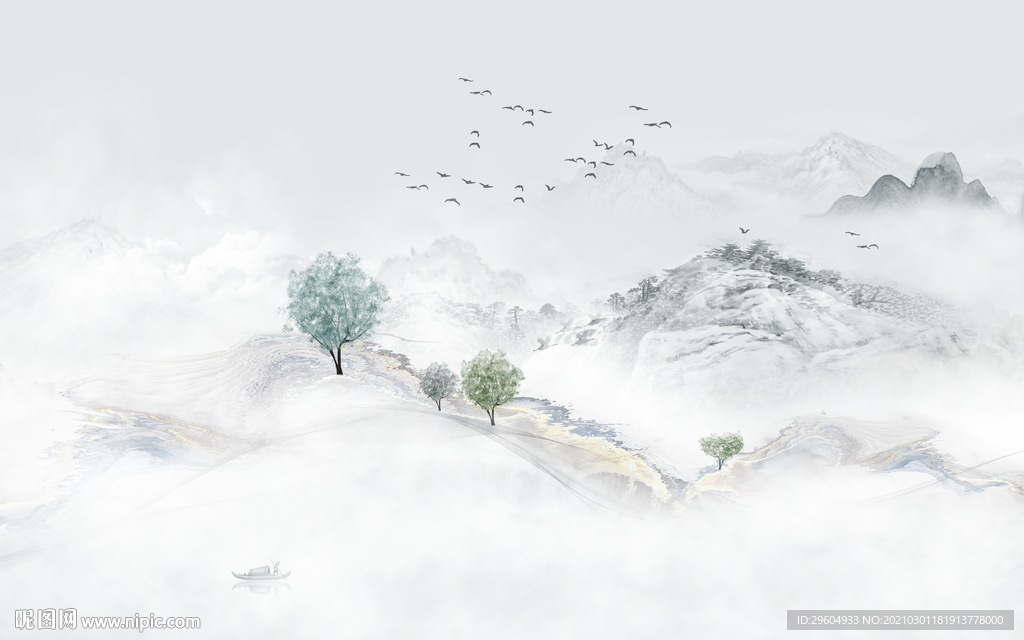 高清 客厅中式山水 tif分层